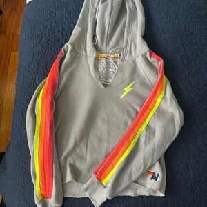 Aviator Nation Gray Hoodie with Neon Yellow Bolt